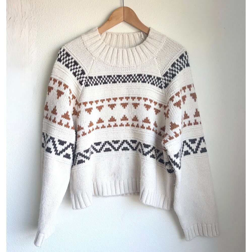 UNIVERSAL THREAD Fair Isle Geometric Cream Chunky Knit Sweater Womens Large